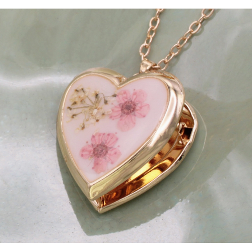  ZAD Floral Memories Pink Dried Flower Locket Necklace 