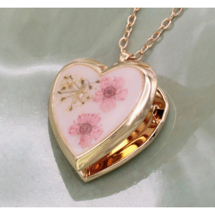 Floral Memories Pink Dried Flower Locket Necklace