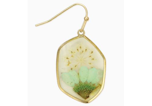 ZAD Cottage Floral Green Dried Flower Earrings 