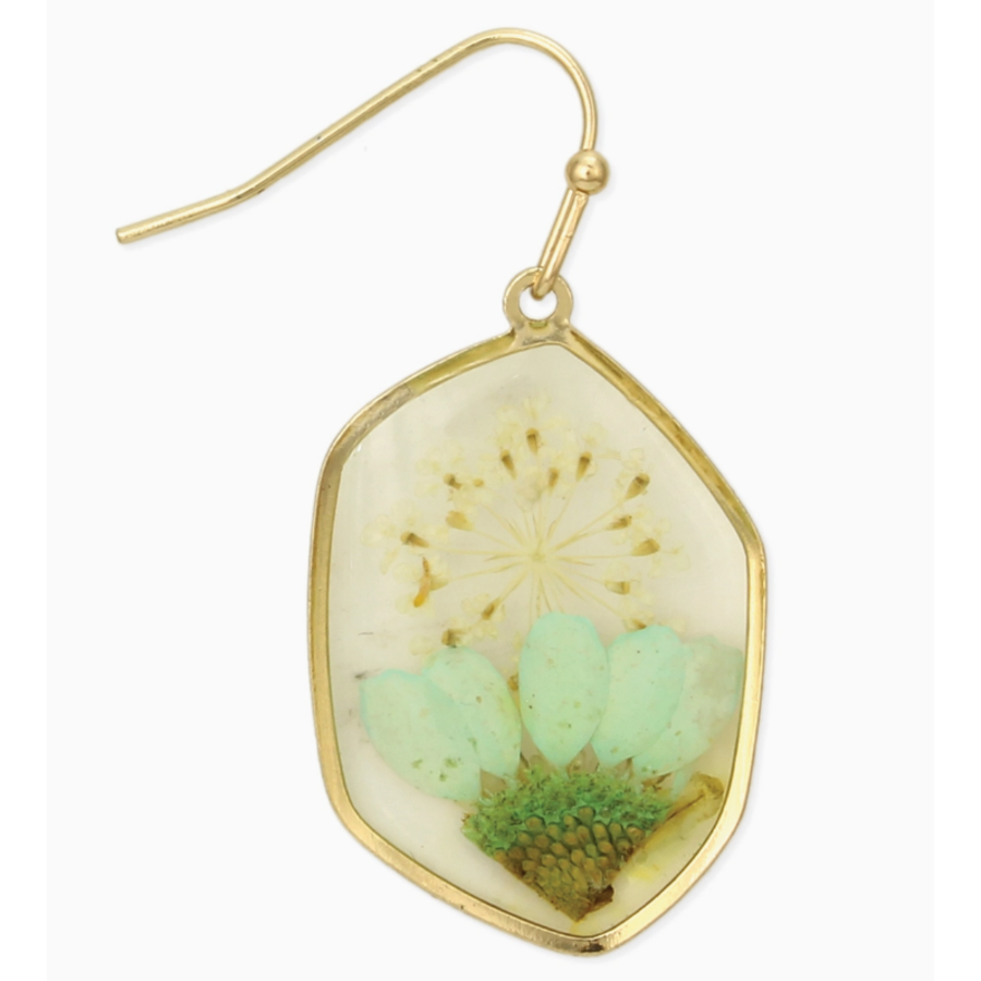 Cottage Floral Green Dried Flower Earrings