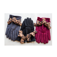Microsuede Leopard Bow Twist Gloves