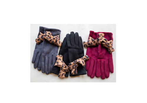  Young's Inc. Microsuede Leopard Bow Twist Gloves 