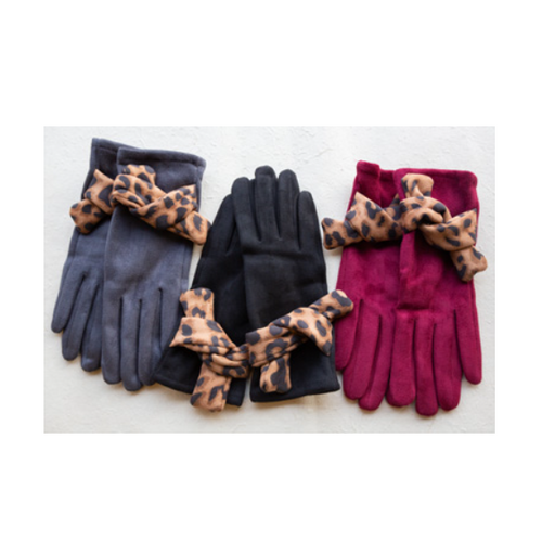  Young's Inc. Microsuede Leopard Bow Twist Gloves 
