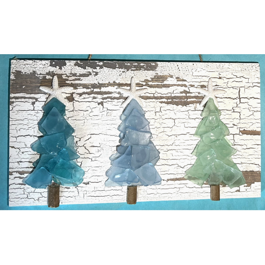 Shabby Plank Seaglass Three Mini Trees