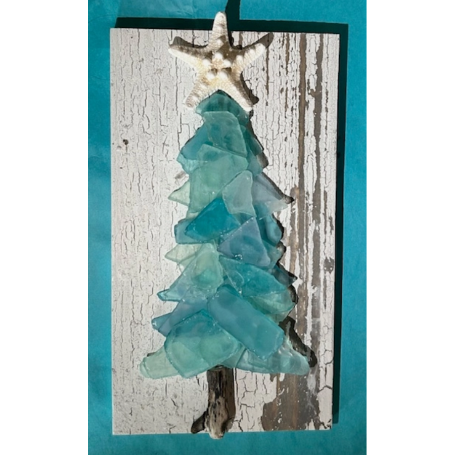 10" Shabby Plank Seaglass Tree Ocean Mix