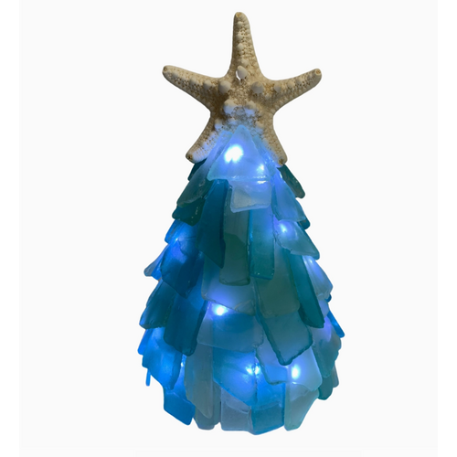  Salty Signs Designs 6" Seaglass Tree with Lights Teal 