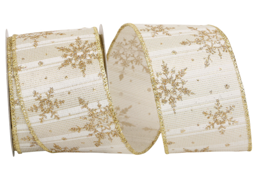  Reliant Ribbon Golden Snowflakes Metallic Stripe 2.5" Ribbon 