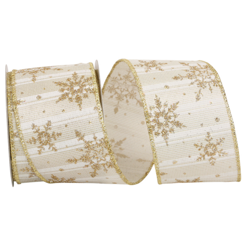  Reliant Ribbon Golden Snowflakes Metallic Stripe 2.5" Ribbon 