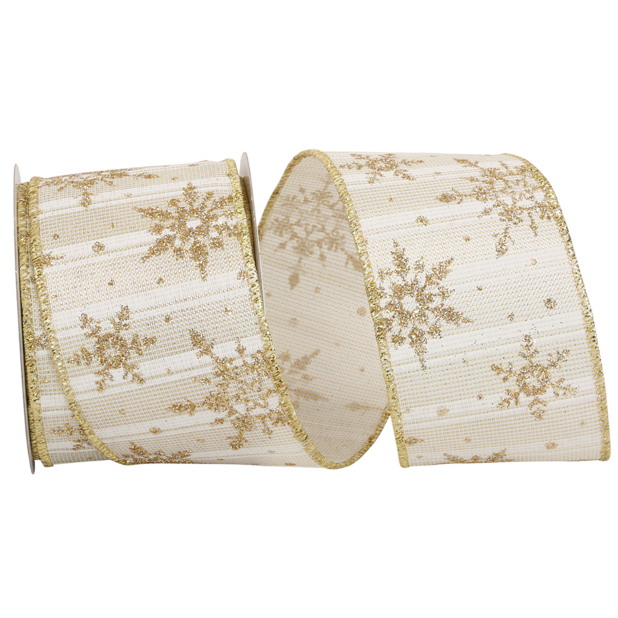 Golden Snowflakes Metallic Stripe 2.5" Ribbon