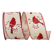 Cardinal Snow Linen Wired Edge 2.5" Ribbon