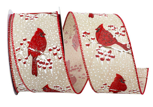  Reliant Ribbon Cardinal Snow Linen Wired Edge 2.5" Ribbon 