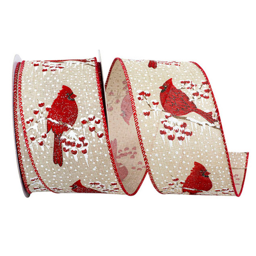  Reliant Ribbon Cardinal Snow Linen Wired Edge 2.5" Ribbon 