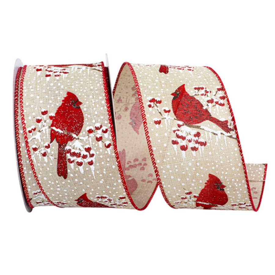 Cardinal Snow Linen Wired Edge 2.5" Ribbon