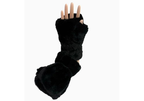  Shihreen Faux Fur 2-in-1 Fingerless Mittens Black 
