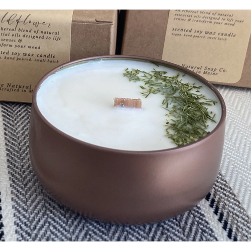  Bare Natural Soap Co Maine White Pine Tin Candle with Wooden Wick 