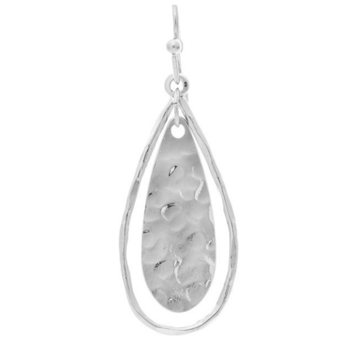  Rain Jewelry Collection Silver Hammered Double Teardrop Earrings 
