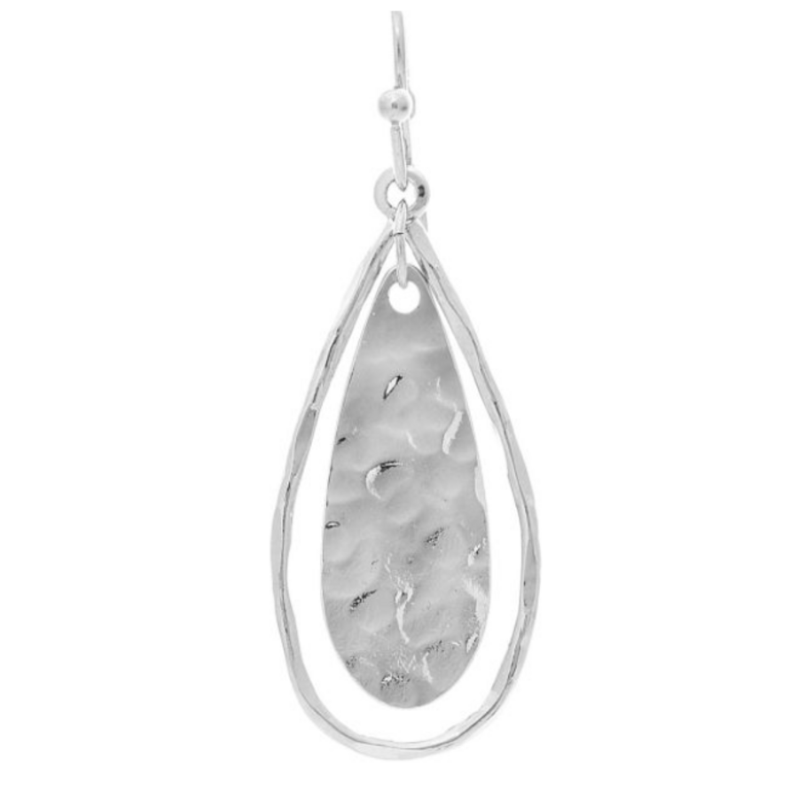 Silver Hammered Double Teardrop Earrings