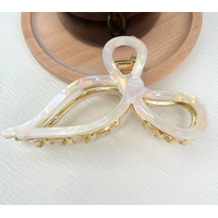White Bow Gold Metal Claw Clip