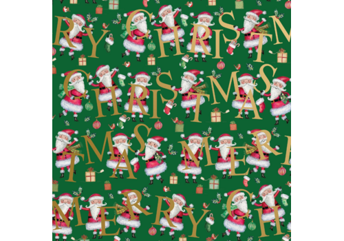  Jillson & Roberts Santa Merry Christmas Green Gift Wrap Roll 