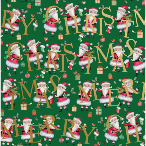  Jillson & Roberts Santa Merry Christmas Green Gift Wrap Roll 