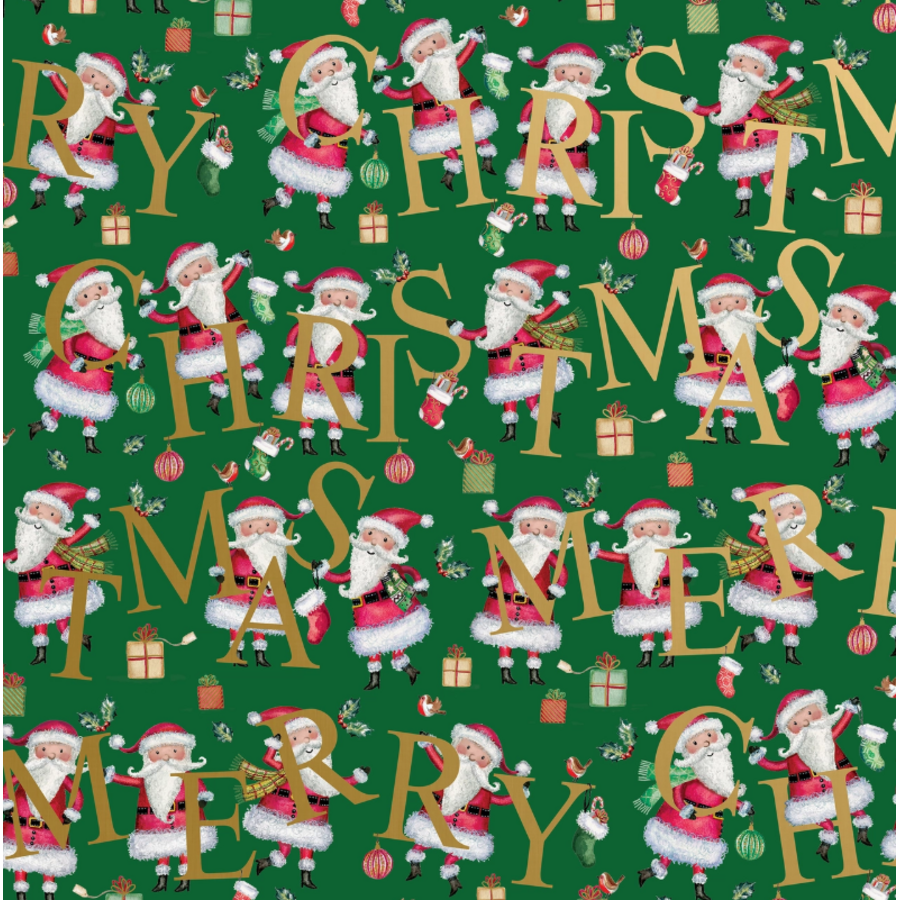 Santa Merry Christmas Green Gift Wrap Roll