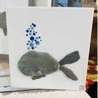 Pebbles and Paint 4x4 inch Whale on Framed Canvas - 1.5 inch thick