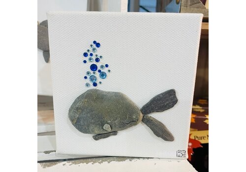  Pebbles and Paint 4x4 inch Whale on Framed Canvas - 1.5 inch thick 
