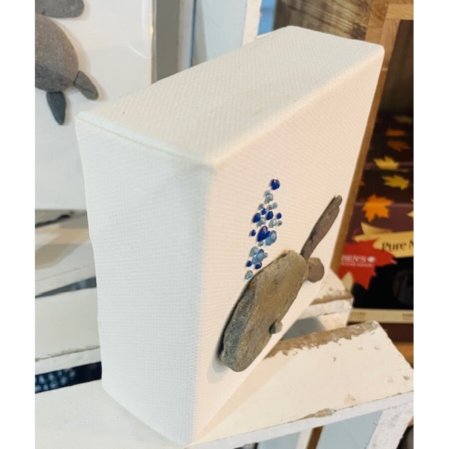 Pebbles and Paint 4x4 inch Whale on Framed Canvas - 1.5 inch thick