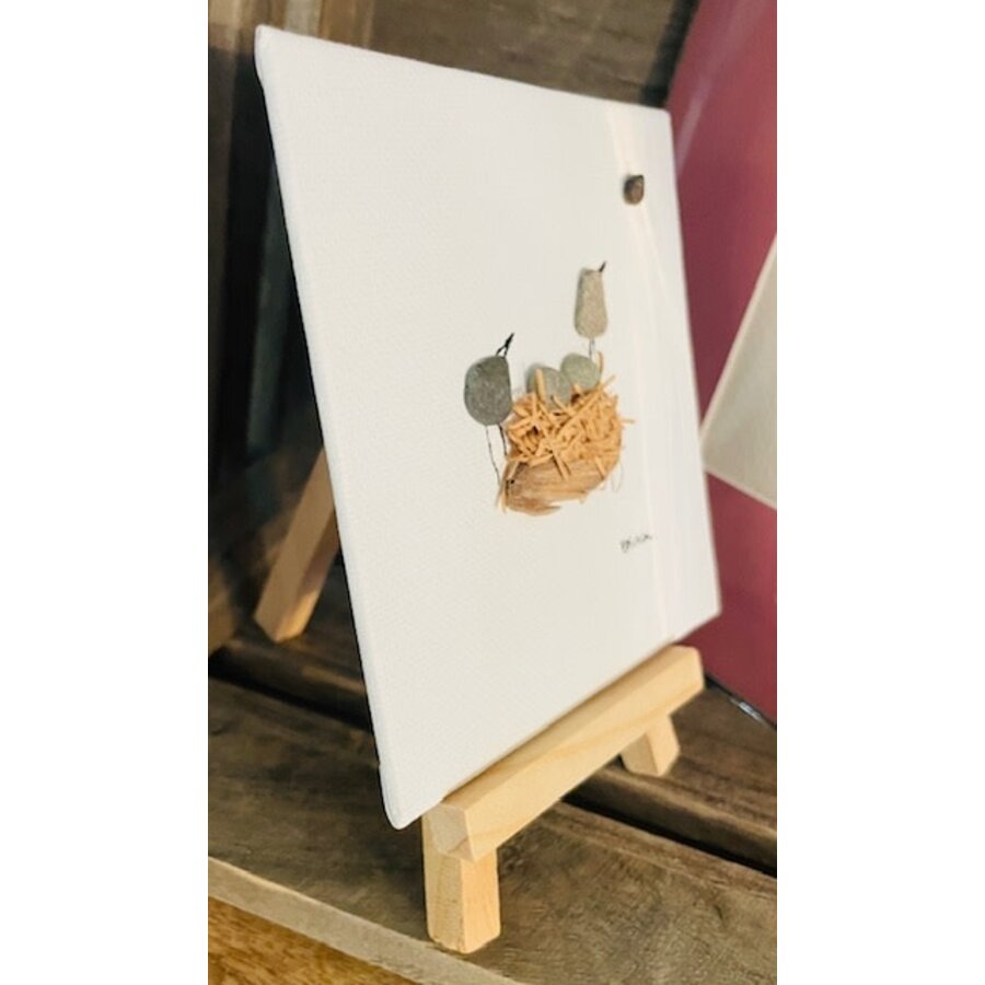 Pebbles and Paint 4x4 inch Two Birds Sun Gazing with easel