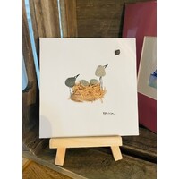 Pebbles and Paint 4x4 inch Two Birds Sun Gazing with easel