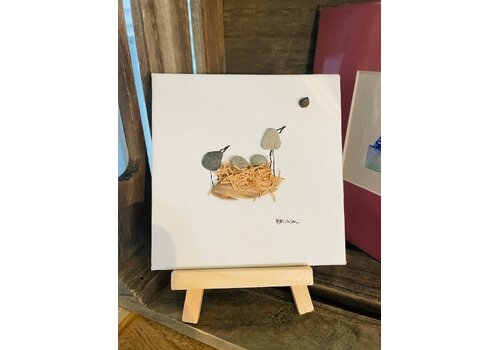  Pebbles and Paint 4x4 inch Two Birds Sun Gazing with easel 