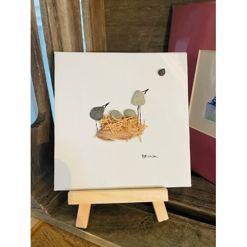  Pebbles and Paint 4x4 inch Two Birds Sun Gazing with easel 