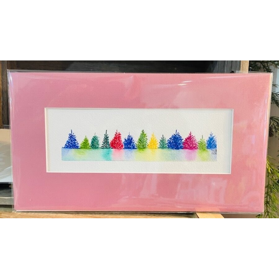 Pebbles and Paint 11x6 inch Whimsical Trees in Rose colored Matte