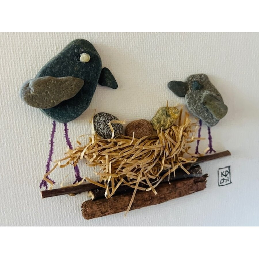 Pebbles and Paint 6x6 inch Birds in a Nest with easel