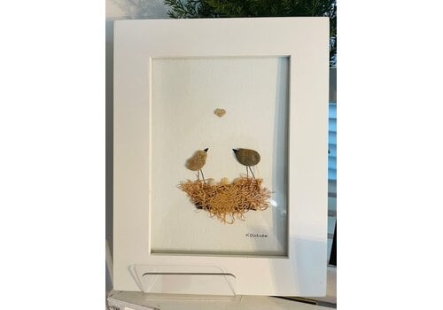  Pebbles and Paint 7X9 inch framed Lovebirds with heart 