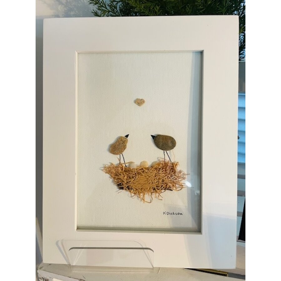 Pebbles and Paint 7X9 inch framed Lovebirds with heart