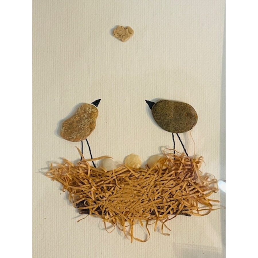 Pebbles and Paint 7X9 inch framed Lovebirds with heart
