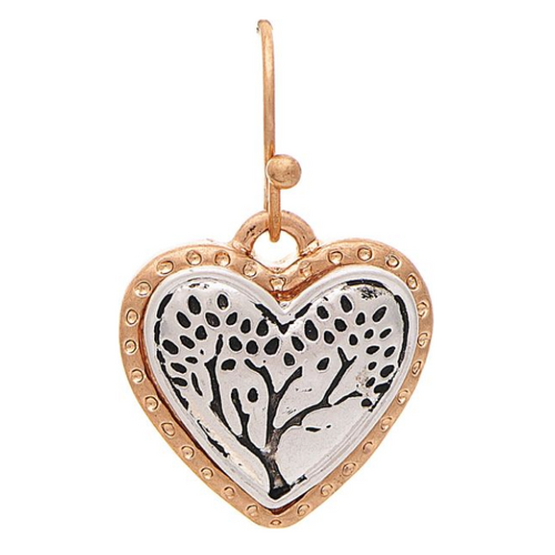  Rain Jewelry Collection Two Toned Engraved Tree Heart Earrings 
