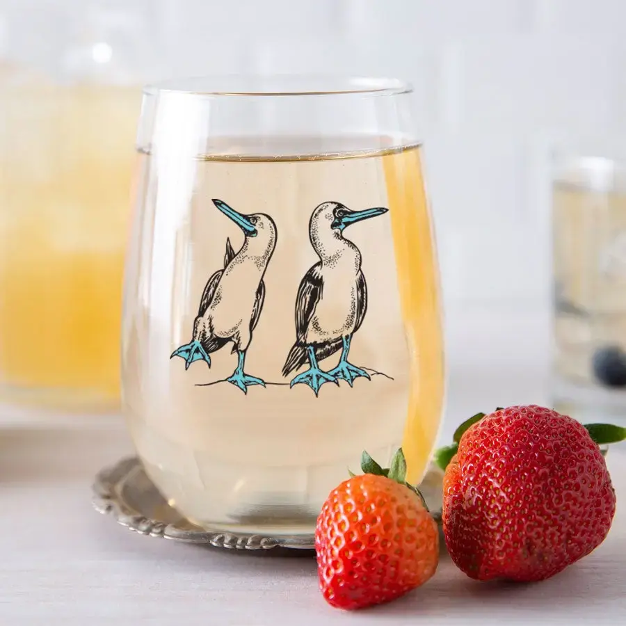 Blue Footed Boobies Stemless Wine Glass