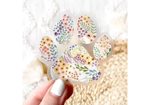  Elyse Breanne Design Clear Floral Paw Print Sticker 