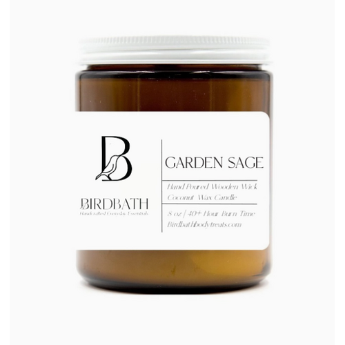  Birdbath Garden Sage Coconut Wax Candle with Wooden Wick 8 oz 