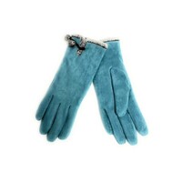 Microsuede Glove with Pom Pom Trim