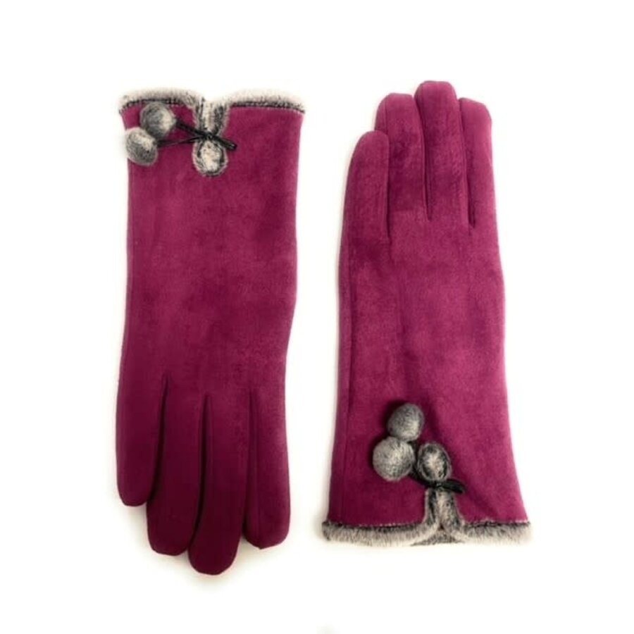 Microsuede Glove with Pom Pom Trim