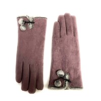 Microsuede Glove with Pom Pom Trim