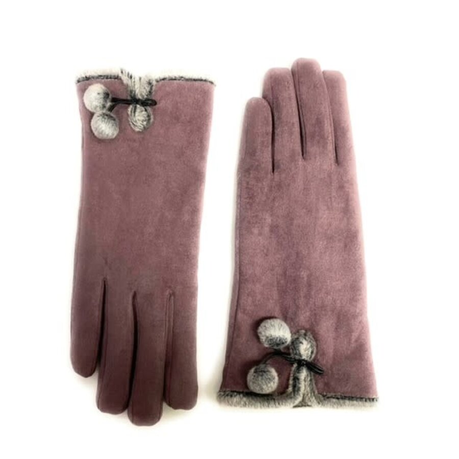 Microsuede Glove with Pom Pom Trim
