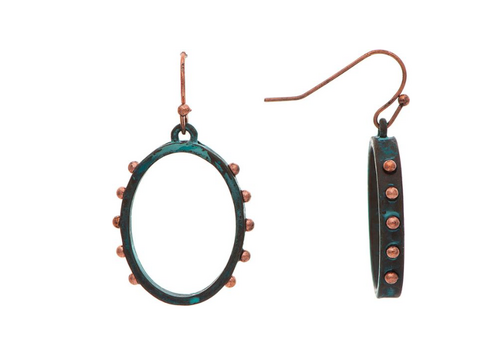  Rain Jewelry Collection Patina Oval Copper Dot Edge Earrings 