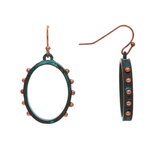  Rain Jewelry Collection Patina Oval Copper Dot Edge Earrings 