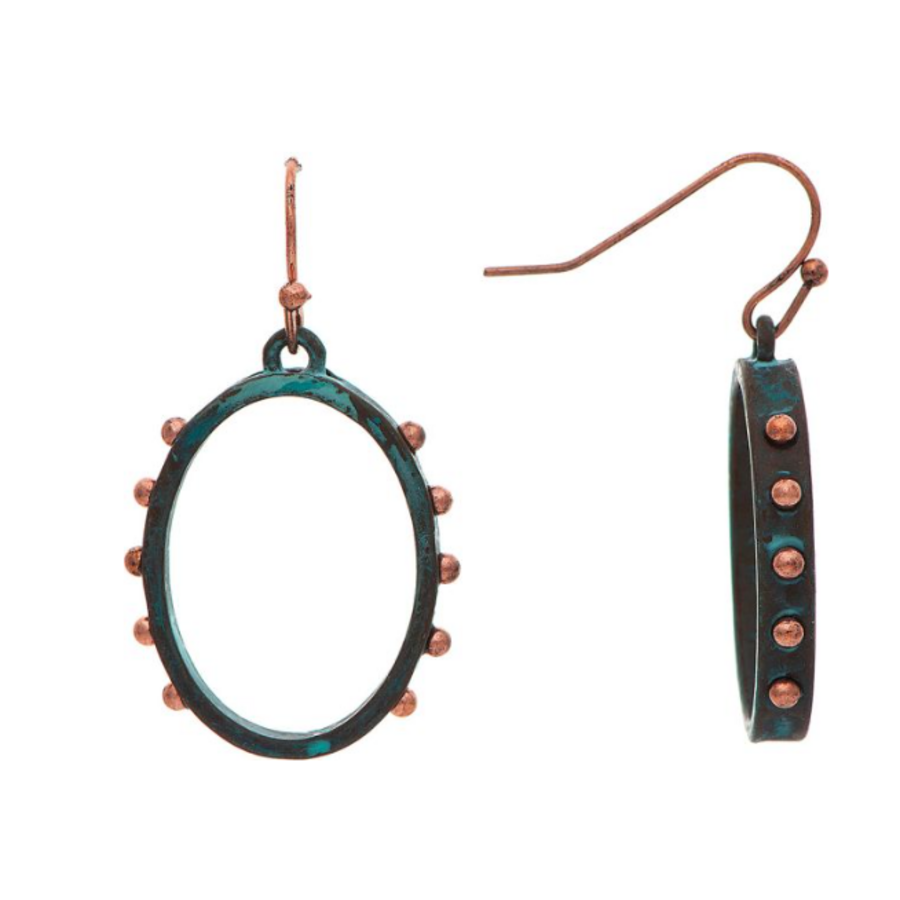 Patina Oval Copper Dot Edge Earrings