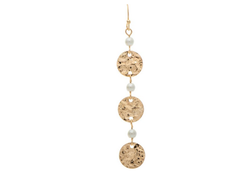  Rain Jewelry Collection Gold Faux Pearl Hammered Disc Link Earrings 