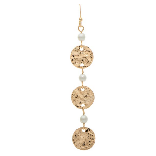  Rain Jewelry Collection Gold Faux Pearl Hammered Disc Link Earrings 